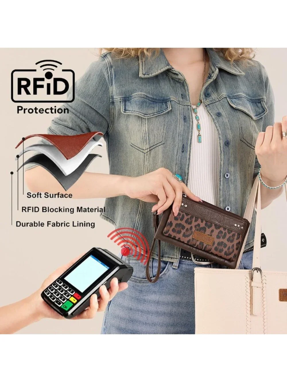 Large Minimalist Western Women's Wallet - Double Zipper RFID Phone Cash Holder